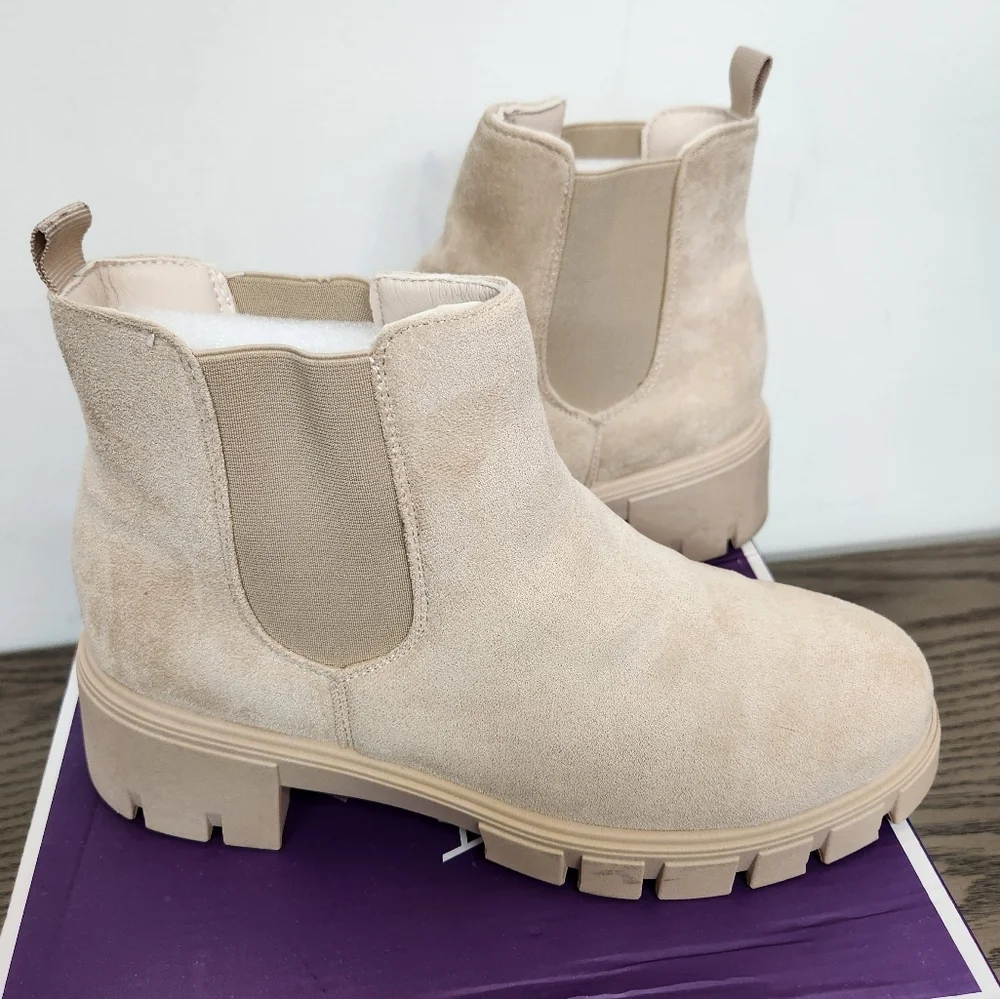 Top Moda Suede Chunky Sole Boots Womens 10 Beige Fall Combat - Picture 6 of 12